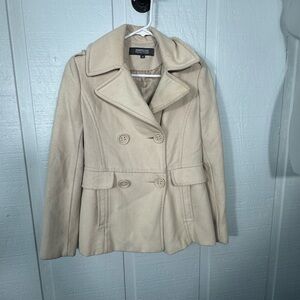 Kenneth Cole Reaction Khaki Double Breasted Belted Jacket Size 4 EUC